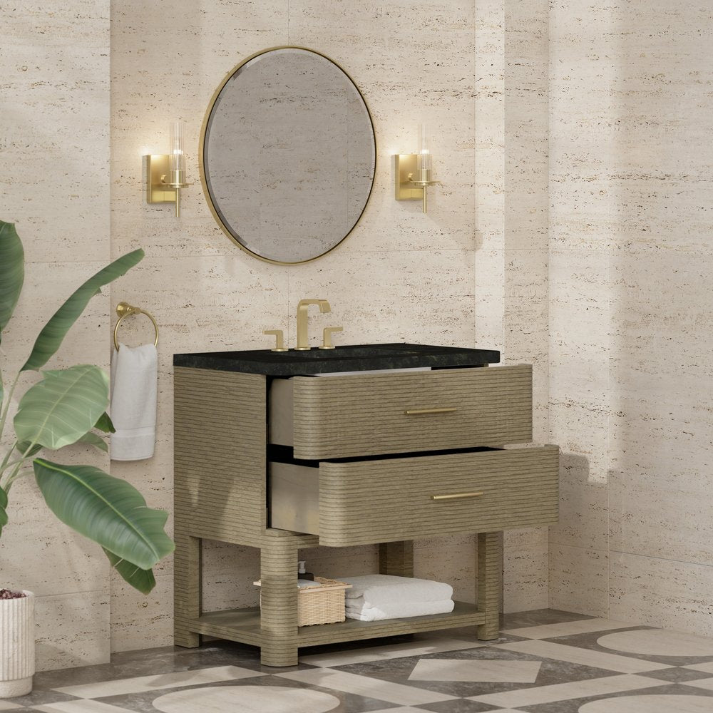 James Martin - Lucian 36" Single Vanity, Pebble Oak, w/ 3 CM Phantome Eclos Widespread Top - D704-V36-PBO-WPHT view 4