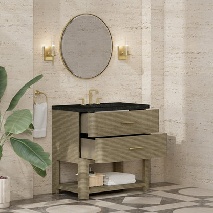 James Martin - Lucian 36" Single Vanity, Pebble Oak, w/ 3 CM Phantome Eclos Widespread Top - D704-V36-PBO-WPHT view 4