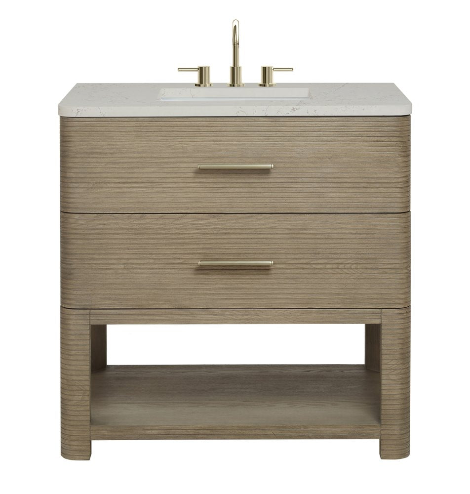 James Martin - Lucian 36" Single Vanity, Pebble Oak, w/ 3 CM Siberian Silestone Widespread Top - D704-V36-PBO-WSFR view 1