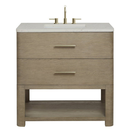 James Martin - Lucian 36" Single Vanity, Pebble Oak, w/ 3 CM Siberian Silestone Widespread Top - D704-V36-PBO-WSFR view 1