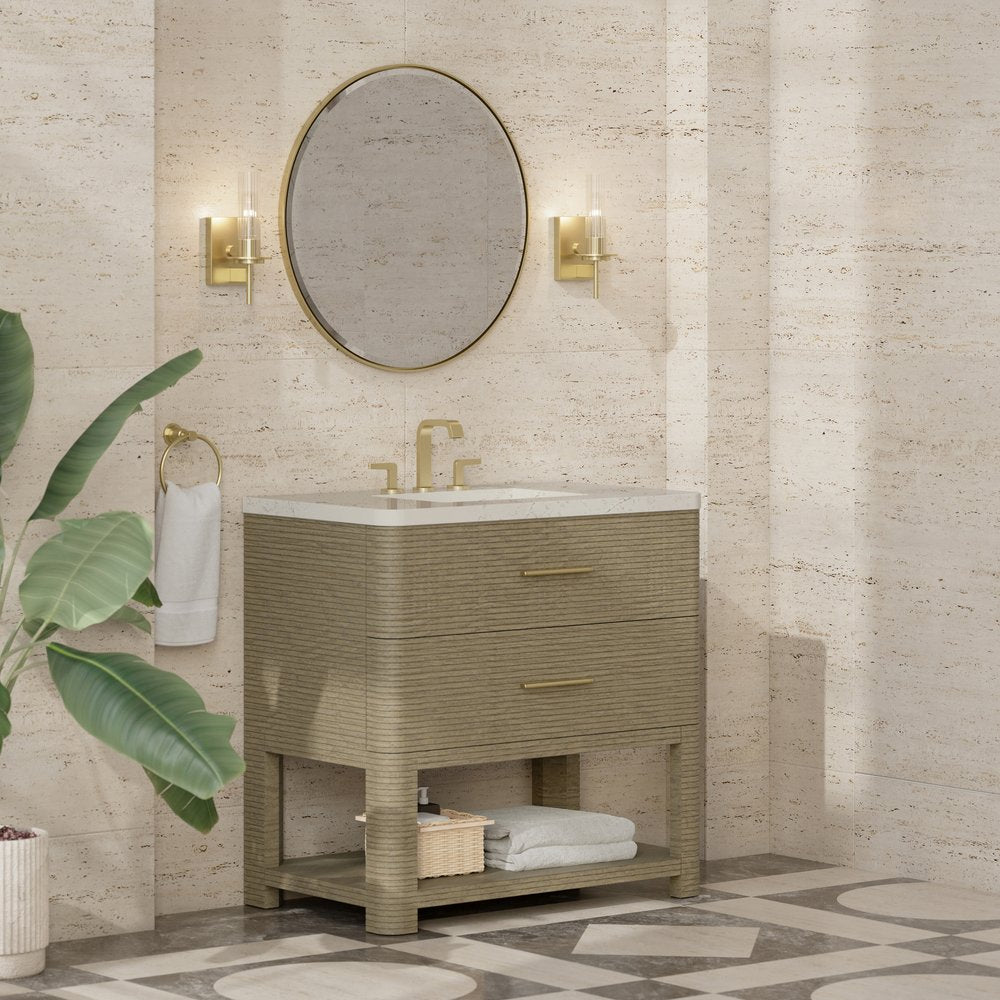 James Martin - Lucian 36" Single Vanity, Pebble Oak, w/ 3 CM Siberian Silestone Widespread Top - D704-V36-PBO-WSFR view 3