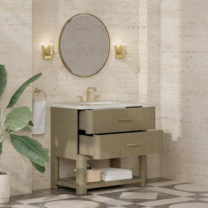 James Martin - Lucian 36" Single Vanity, Pebble Oak, w/ 3 CM Siberian Silestone Widespread Top - D704-V36-PBO-WSFR view 4