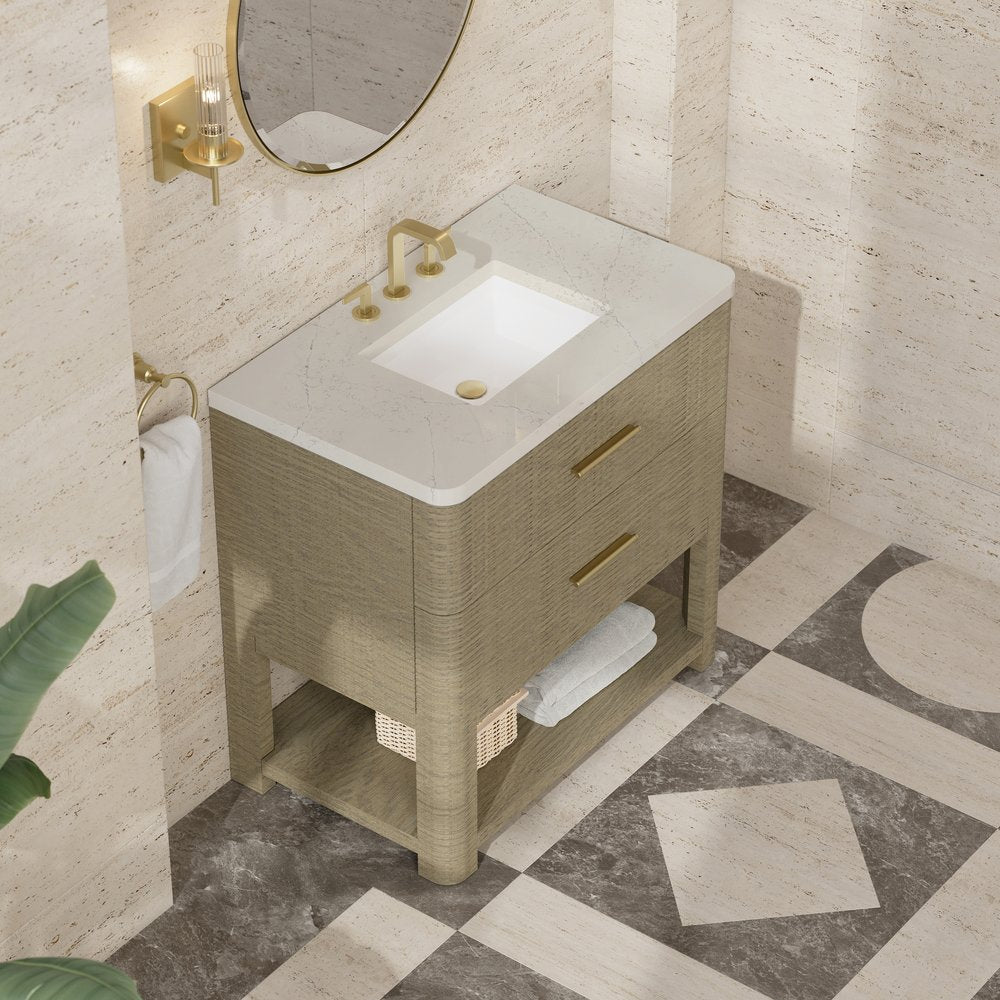 James Martin - Lucian 36" Single Vanity, Pebble Oak, w/ 3 CM Siberian Silestone Widespread Top - D704-V36-PBO-WSFR view 5