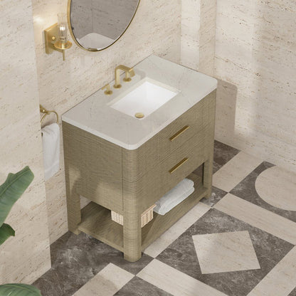 James Martin - Lucian 36" Single Vanity, Pebble Oak, w/ 3 CM Siberian Silestone Widespread Top - D704-V36-PBO-WSFR view 5