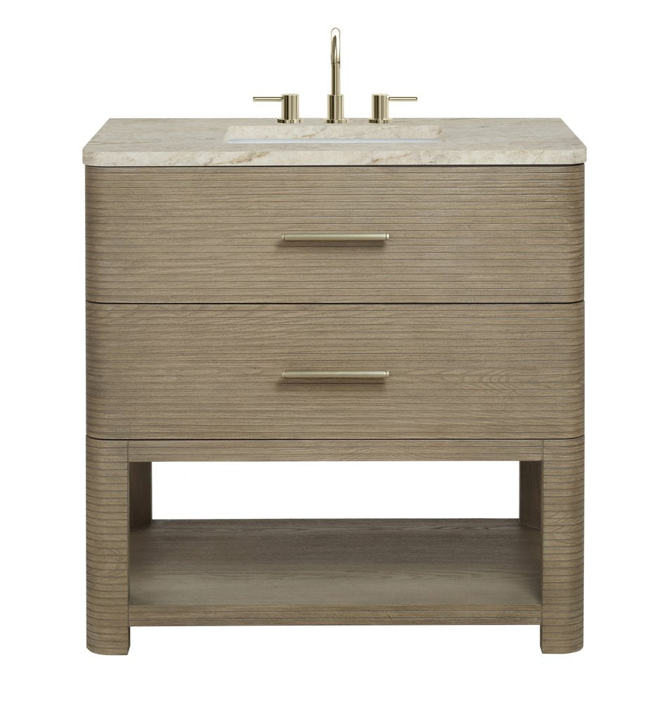 James Martin - Lucian 36" Single Vanity, Pebble Oak, w/ 3 CM Tajnar Eclos Widespread Top - D704-V36-PBO-WTJR view 1