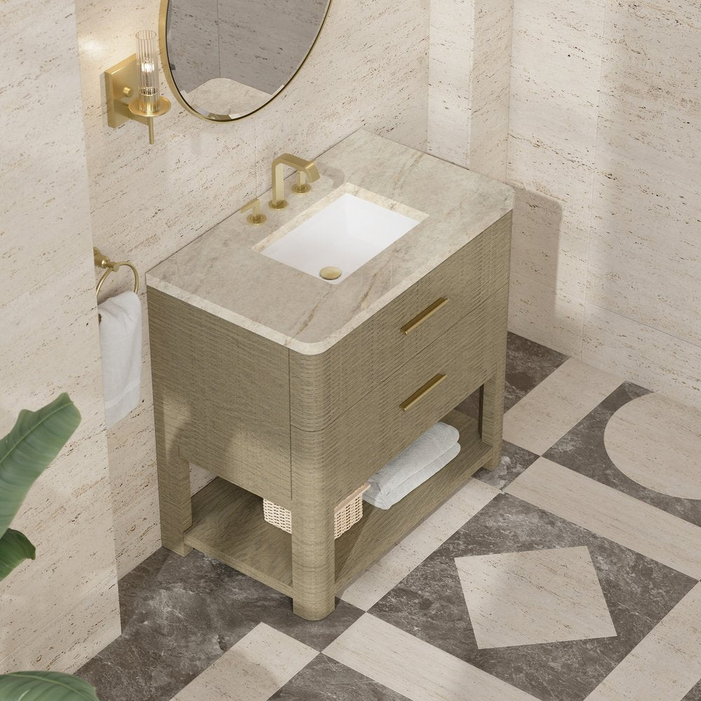 James Martin - Lucian 36" Single Vanity, Pebble Oak, w/ 3 CM Tajnar Eclos Widespread Top - D704-V36-PBO-WTJR view 5