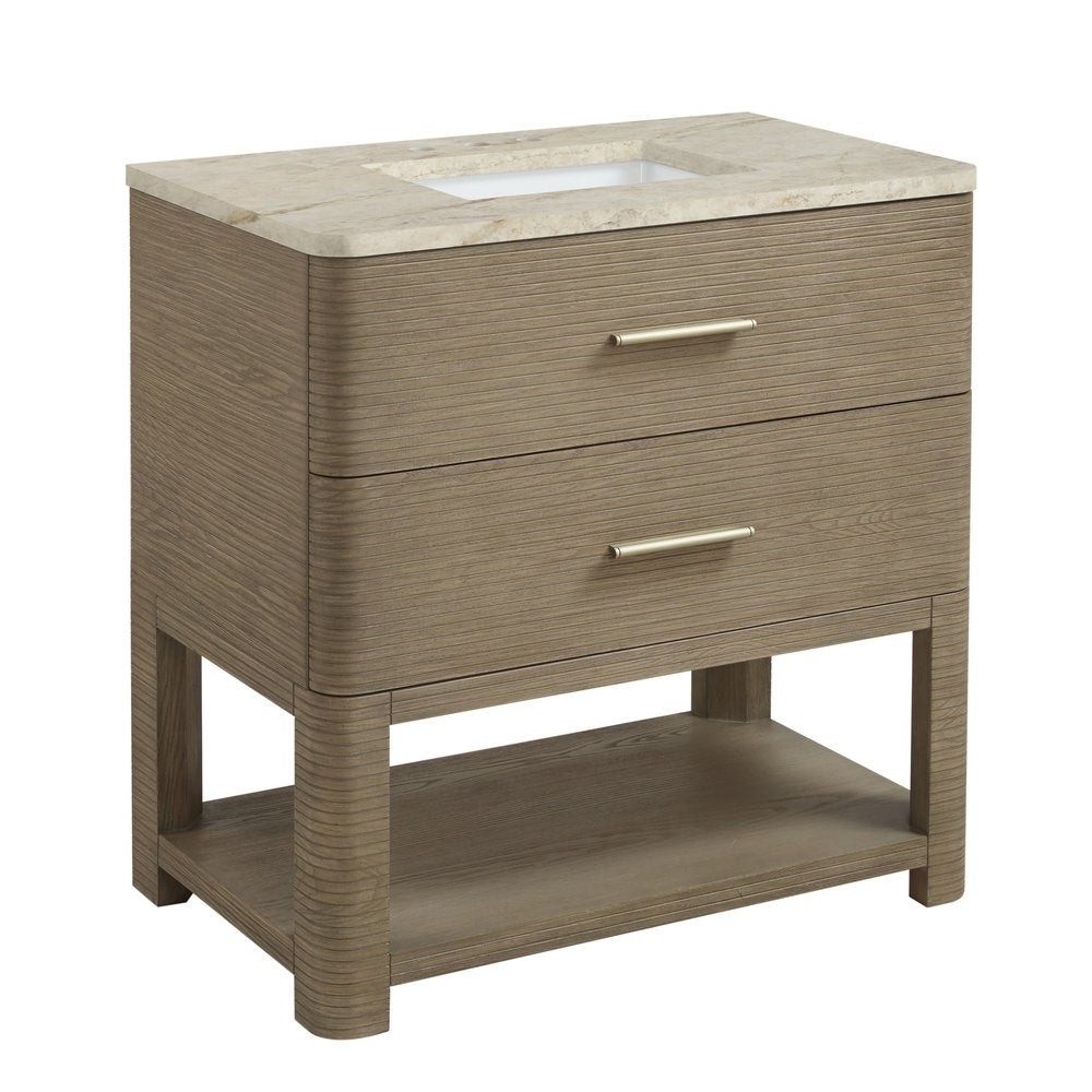 James Martin - Lucian 36" Single Vanity, Pebble Oak, w/ 3 CM Tajnar Eclos Widespread Top - D704-V36-PBO-WTJR view 6