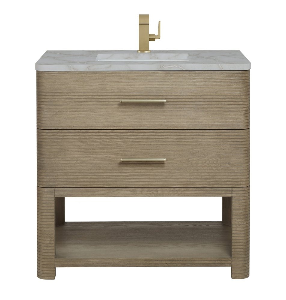 James Martin - Lucian 36" Single Vanity, Pebble Oak w/ 3 CM Victorian Silver Silestone Top - D704-V36-PBO-3VSL view 1