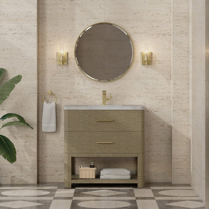 James Martin - Lucian 36" Single Vanity, Pebble Oak w/ 3 CM Victorian Silver Silestone Top - D704-V36-PBO-3VSL view 2