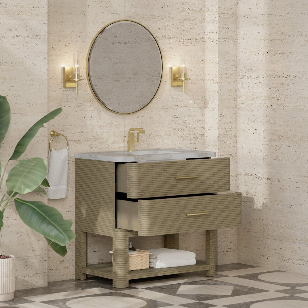 James Martin - Lucian 36" Single Vanity, Pebble Oak w/ 3 CM Victorian Silver Silestone Top - D704-V36-PBO-3VSL view 4