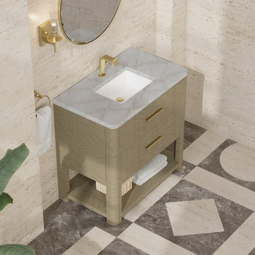 James Martin - Lucian 36" Single Vanity, Pebble Oak w/ 3 CM Victorian Silver Silestone Top - D704-V36-PBO-3VSL view 6