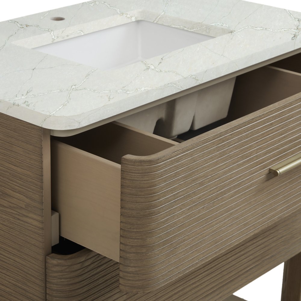 James Martin - Lucian 36" Single Vanity, Pebble Oak w/ 3 CM Victorian Silver Silestone Top - D704-V36-PBO-3VSL view 9