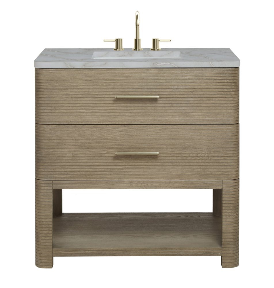James Martin - Lucian 36" Single Vanity, Pebble Oak w/ 3 CM Victorian Silver Silestone Widespread Top - D704-V36-PBO-WVSL view 1