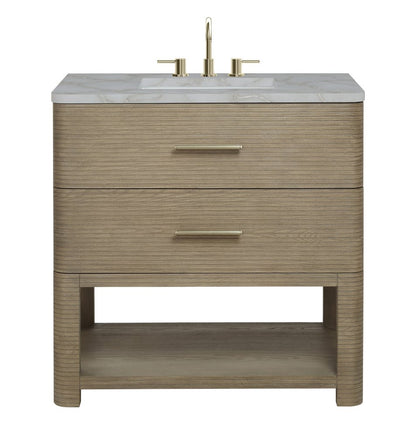James Martin - Lucian 36" Single Vanity, Pebble Oak w/ 3 CM Victorian Silver Silestone Widespread Top - D704-V36-PBO-WVSL view 1
