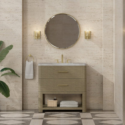 James Martin - Lucian 36" Single Vanity, Pebble Oak w/ 3 CM Victorian Silver Silestone Widespread Top - D704-V36-PBO-WVSL view 2
