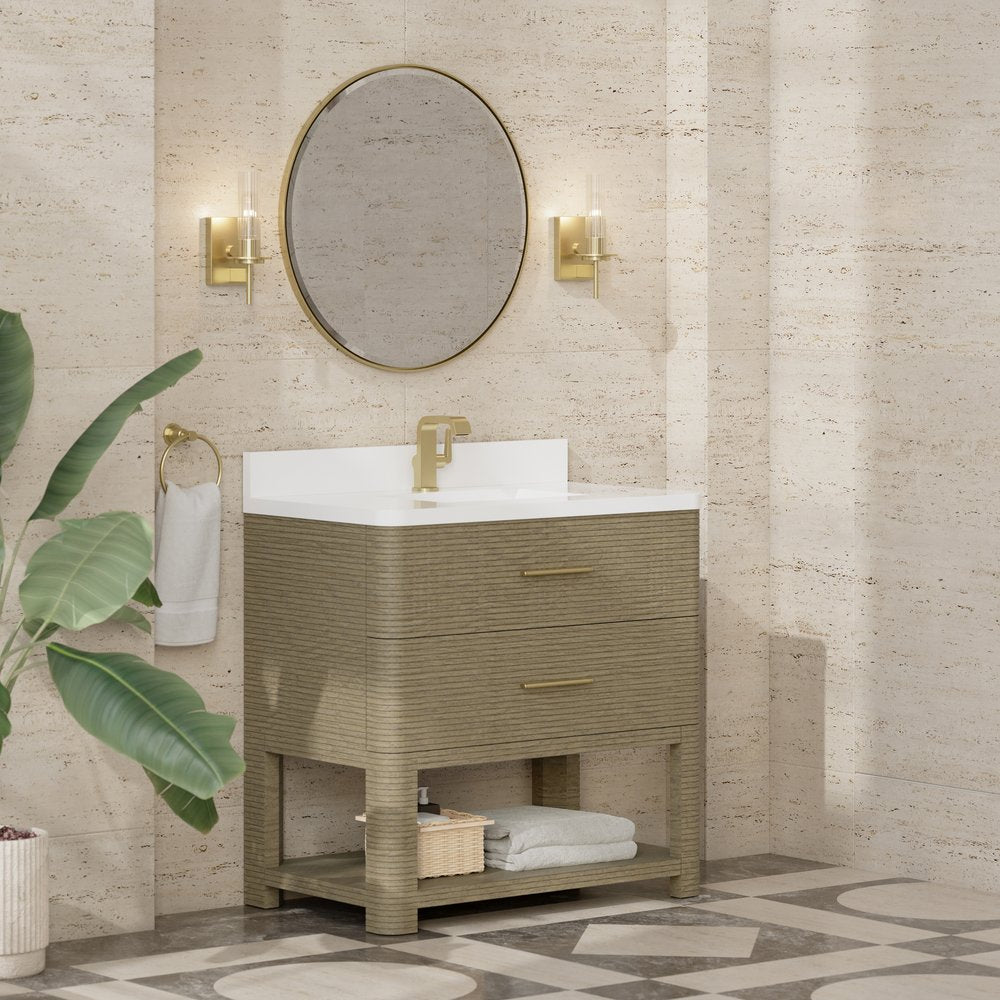 James Martin - Lucian 36" Single Vanity, Pebble Oak w/ 3 CM White Zeus Silestone Top - D704-V36-PBO-3WZ view 4