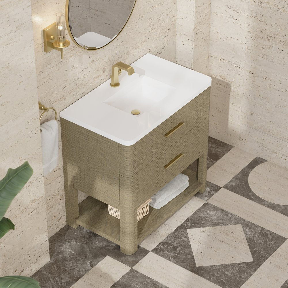 James Martin - Lucian 36" Single Vanity, Pebble Oak w/ 3 CM White Zeus Silestone Top - D704-V36-PBO-3WZ view 8