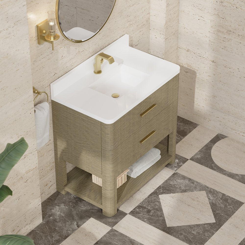 James Martin - Lucian 36" Single Vanity, Pebble Oak w/ 3 CM White Zeus Silestone Top - D704-V36-PBO-3WZ view 9