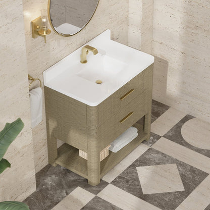 James Martin - Lucian 36" Single Vanity, Pebble Oak w/ 3 CM White Zeus Silestone Top - D704-V36-PBO-3WZ view 9