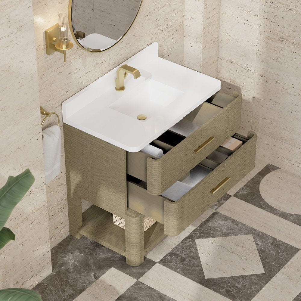 James Martin - Lucian 36" Single Vanity, Pebble Oak w/ 3 CM White Zeus Silestone Top - D704-V36-PBO-3WZ view 10