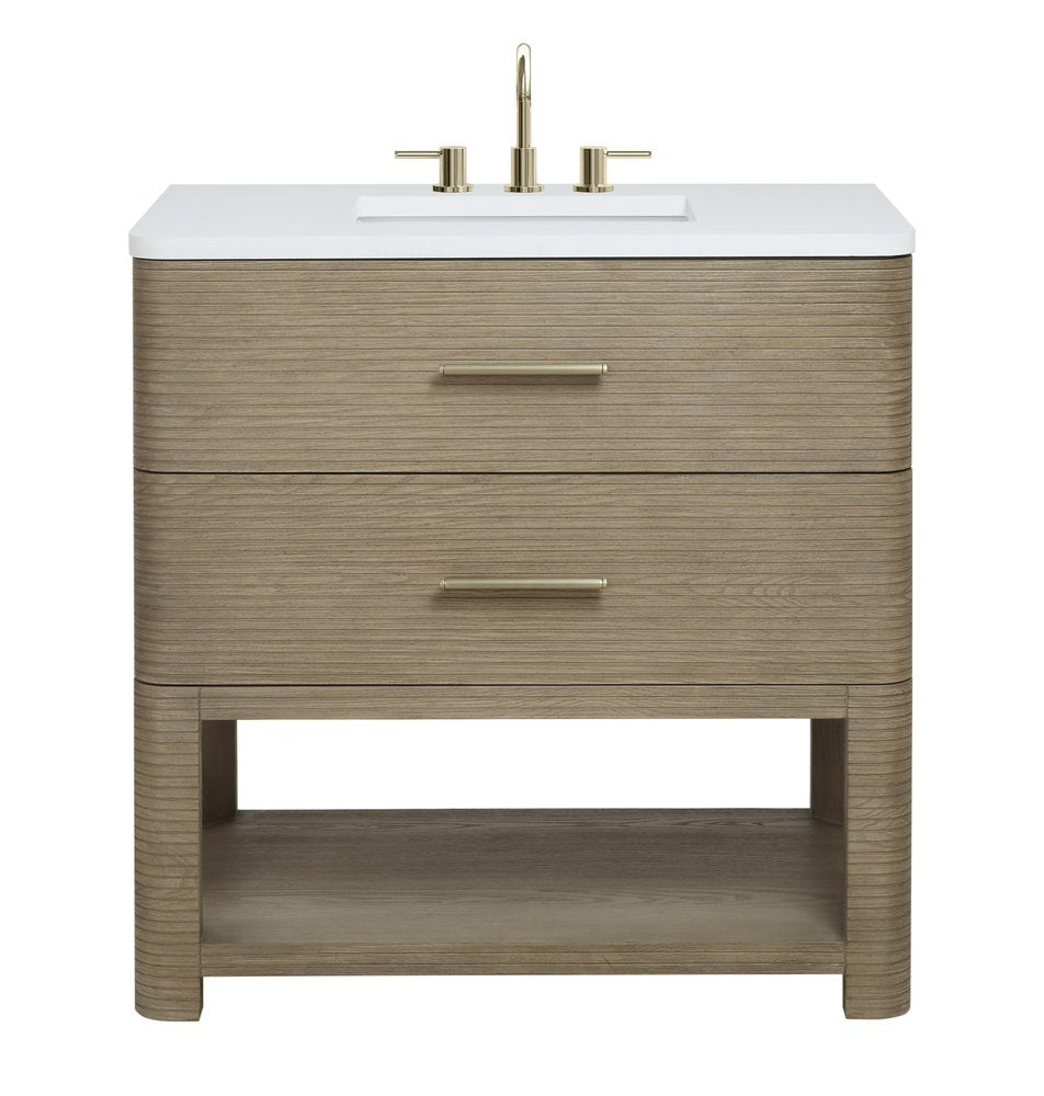 James Martin - Lucian 36" Single Vanity, Pebble Oak w/ 3 CM White Zeus Silestone Widespread Top - D704-V36-PBO-WWZ view 1