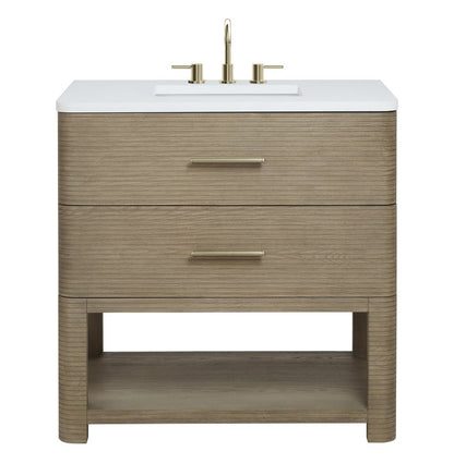 James Martin - Lucian 36" Single Vanity, Pebble Oak w/ 3 CM White Zeus Silestone Widespread Top - D704-V36-PBO-WWZ view 1