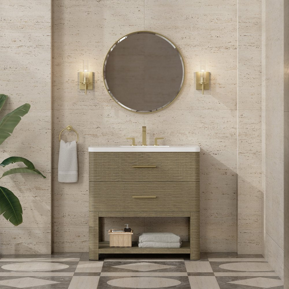 James Martin - Lucian 36" Single Vanity, Pebble Oak w/ 3 CM White Zeus Silestone Widespread Top - D704-V36-PBO-WWZ view 2