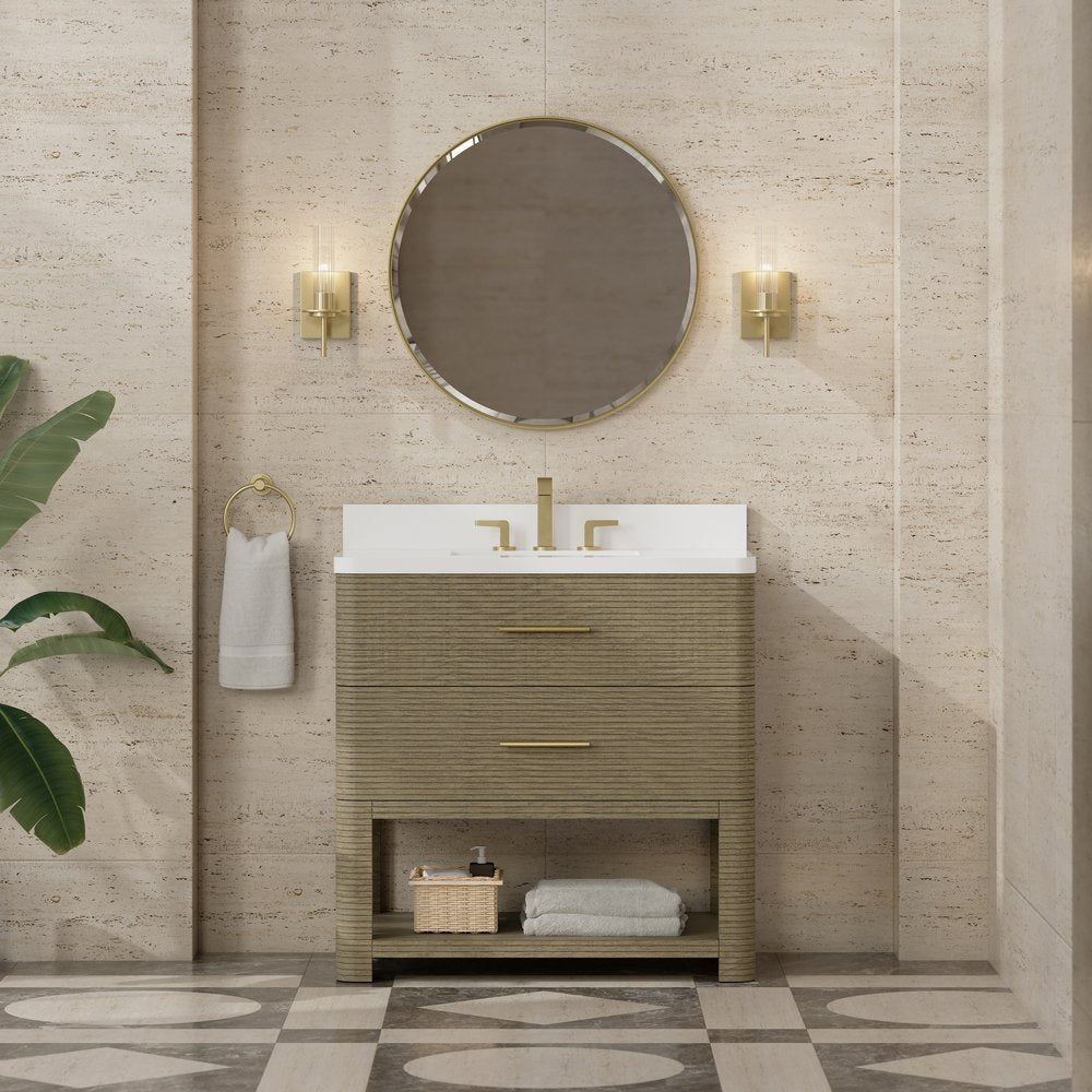 James Martin - Lucian 36" Single Vanity, Pebble Oak w/ 3 CM White Zeus Silestone Widespread Top - D704-V36-PBO-WWZ view 3