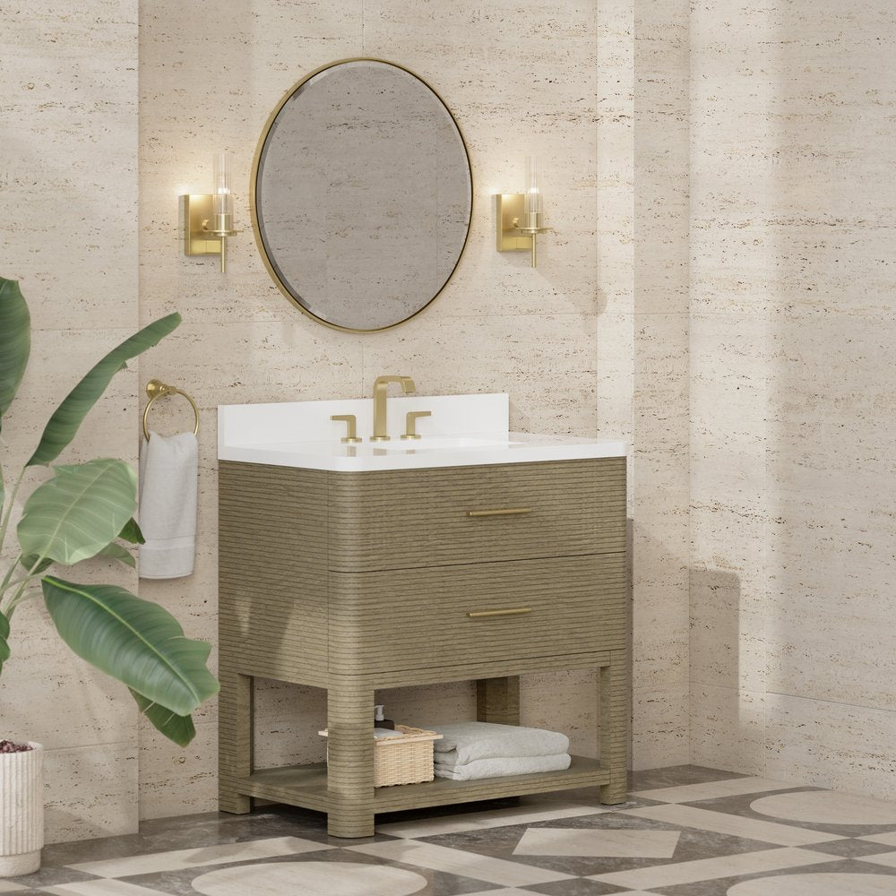 James Martin - Lucian 36" Single Vanity, Pebble Oak w/ 3 CM White Zeus Silestone Widespread Top - D704-V36-PBO-WWZ view 5