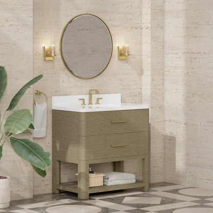 James Martin - Lucian 36" Single Vanity, Pebble Oak w/ 3 CM White Zeus Silestone Widespread Top - D704-V36-PBO-WWZ view 5