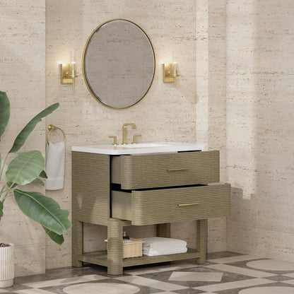 James Martin - Lucian 36" Single Vanity, Pebble Oak w/ 3 CM White Zeus Silestone Widespread Top - D704-V36-PBO-WWZ view 6