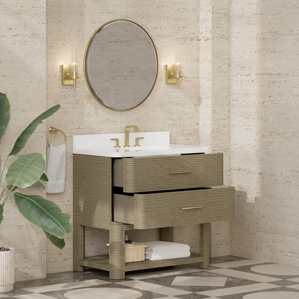 James Martin - Lucian 36" Single Vanity, Pebble Oak w/ 3 CM White Zeus Silestone Widespread Top - D704-V36-PBO-WWZ view 7