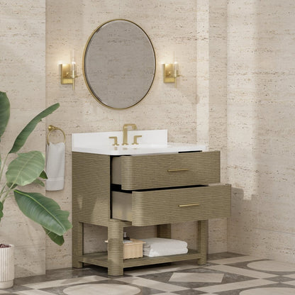 James Martin - Lucian 36" Single Vanity, Pebble Oak w/ 3 CM White Zeus Silestone Widespread Top - D704-V36-PBO-WWZ view 7