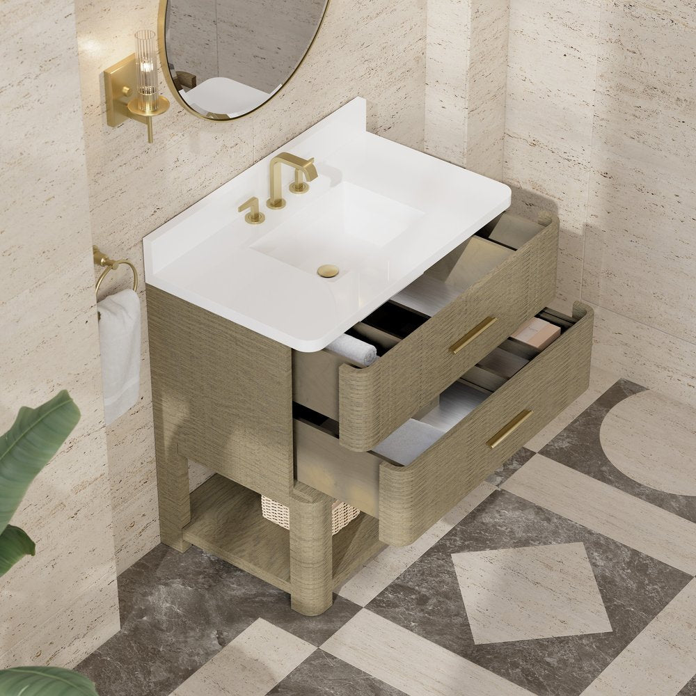 James Martin - Lucian 36" Single Vanity, Pebble Oak w/ 3 CM White Zeus Silestone Widespread Top - D704-V36-PBO-WWZ view 10