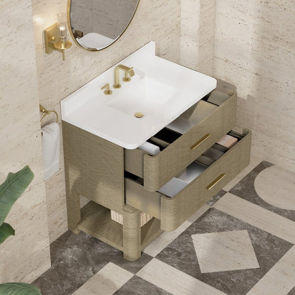 James Martin - Lucian 36" Single Vanity, Pebble Oak w/ 3 CM White Zeus Silestone Widespread Top - D704-V36-PBO-WWZ view 10