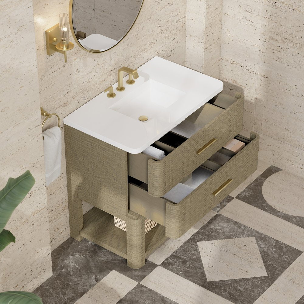 James Martin - Lucian 36" Single Vanity, Pebble Oak w/ 3 CM White Zeus Silestone Widespread Top - D704-V36-PBO-WWZ view 11