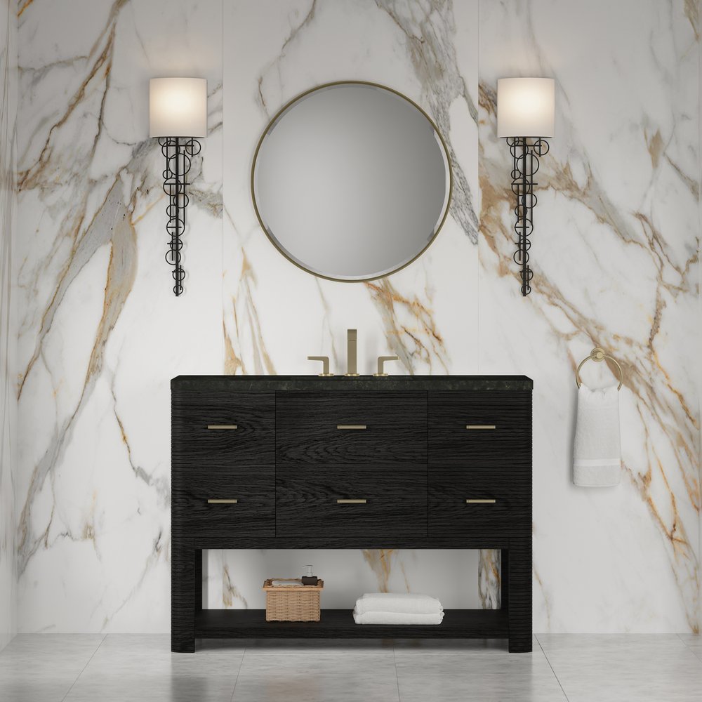 James Martin - Lucian 48" Single Vanity, Carbon Oak, w/ 3 CM Phantome Eclos Widespread Top - D704-V48-CBO-WPHT view 2