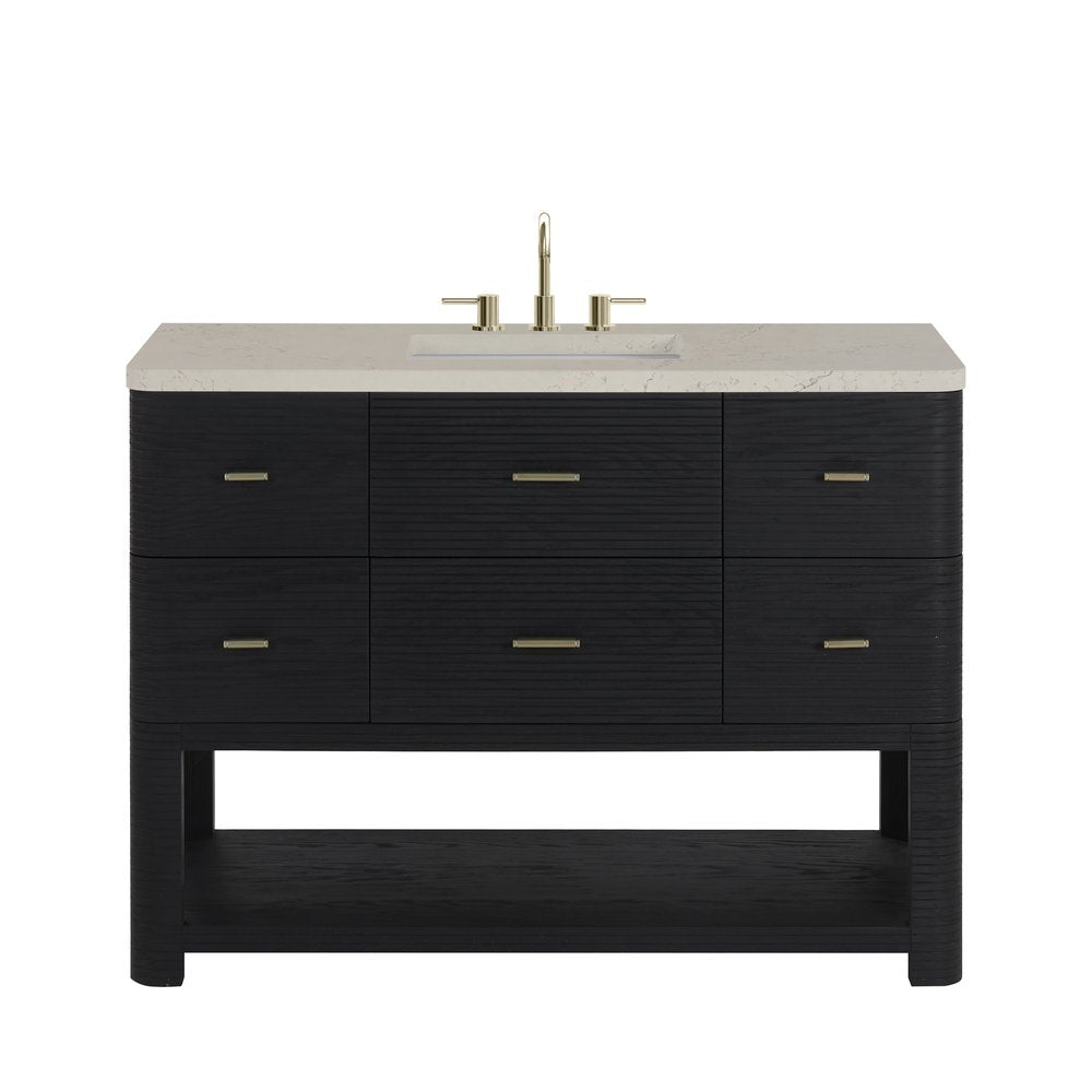 James Martin - Lucian 48" Single Vanity, Carbon Oak, w/ 3 CM Siberian Silestone Top w/FreePower Wireless Charger - D704-V48-CBO-FSFR view 1