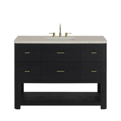 James Martin - Lucian 48" Single Vanity, Carbon Oak, w/ 3 CM Siberian Silestone Top w/FreePower Wireless Charger - D704-V48-CBO-FSFR view 1