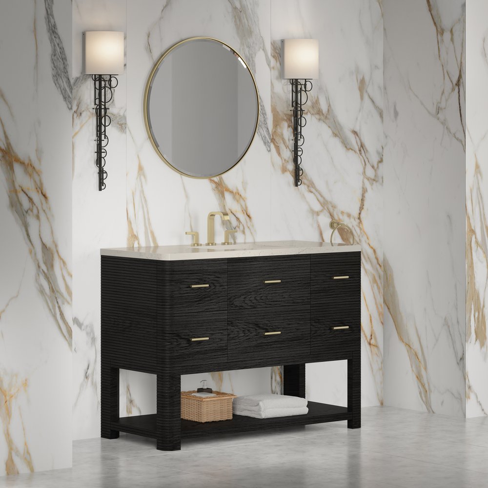 James Martin - Lucian 48" Single Vanity, Carbon Oak, w/ 3 CM Siberian Silestone Widespread Top - D704-V48-CBO-WSFR view 3