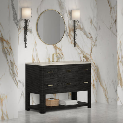 James Martin - Lucian 48" Single Vanity, Carbon Oak, w/ 3 CM Siberian Silestone Widespread Top - D704-V48-CBO-WSFR view 3