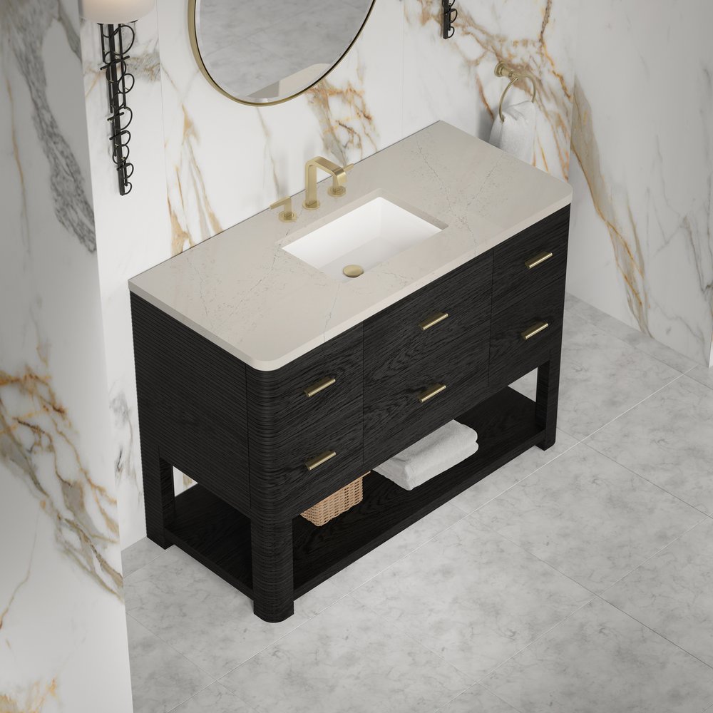 James Martin - Lucian 48" Single Vanity, Carbon Oak, w/ 3 CM Siberian Silestone Widespread Top - D704-V48-CBO-WSFR view 5