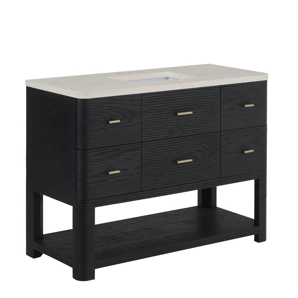 James Martin - Lucian 48" Single Vanity, Carbon Oak, w/ 3 CM Siberian Silestone Widespread Top - D704-V48-CBO-WSFR view 6