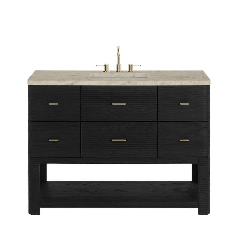 James Martin - Lucian 48" Single Vanity, Carbon Oak, w/ 3 CM Tajnar Eclos Top w/FreePower Wireless Charger - D704-V48-CBO-FTJR view 1