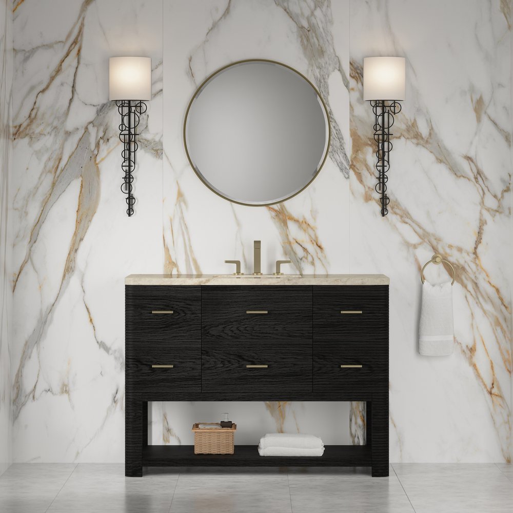 James Martin - Lucian 48" Single Vanity, Carbon Oak, w/ 3 CM Tajnar Eclos Widespread Top - D704-V48-CBO-WTJR view 2