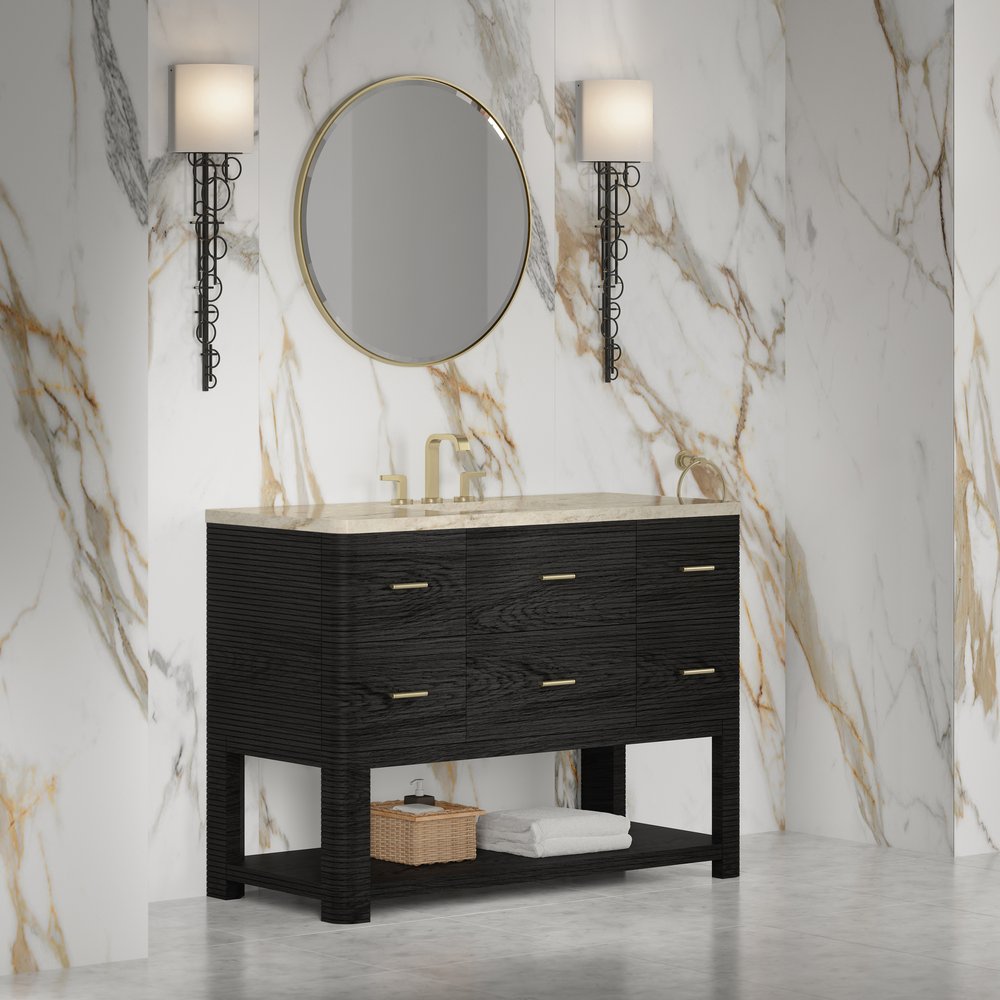 James Martin - Lucian 48" Single Vanity, Carbon Oak, w/ 3 CM Tajnar Eclos Widespread Top - D704-V48-CBO-WTJR view 3