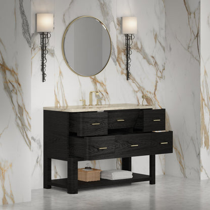 James Martin - Lucian 48" Single Vanity, Carbon Oak, w/ 3 CM Tajnar Eclos Widespread Top - D704-V48-CBO-WTJR view 4