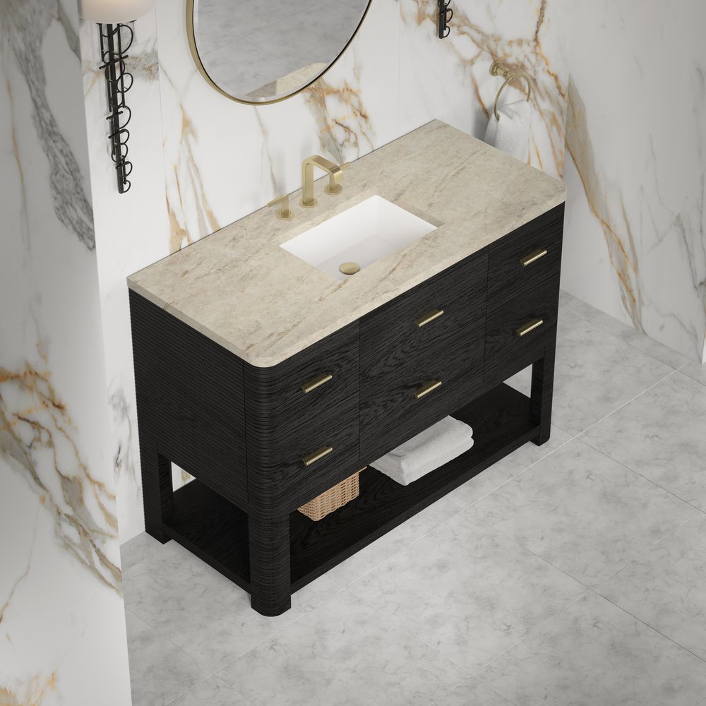 James Martin - Lucian 48" Single Vanity, Carbon Oak, w/ 3 CM Tajnar Eclos Widespread Top - D704-V48-CBO-WTJR view 5