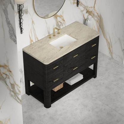 James Martin - Lucian 48" Single Vanity, Carbon Oak, w/ 3 CM Tajnar Eclos Widespread Top - D704-V48-CBO-WTJR view 5