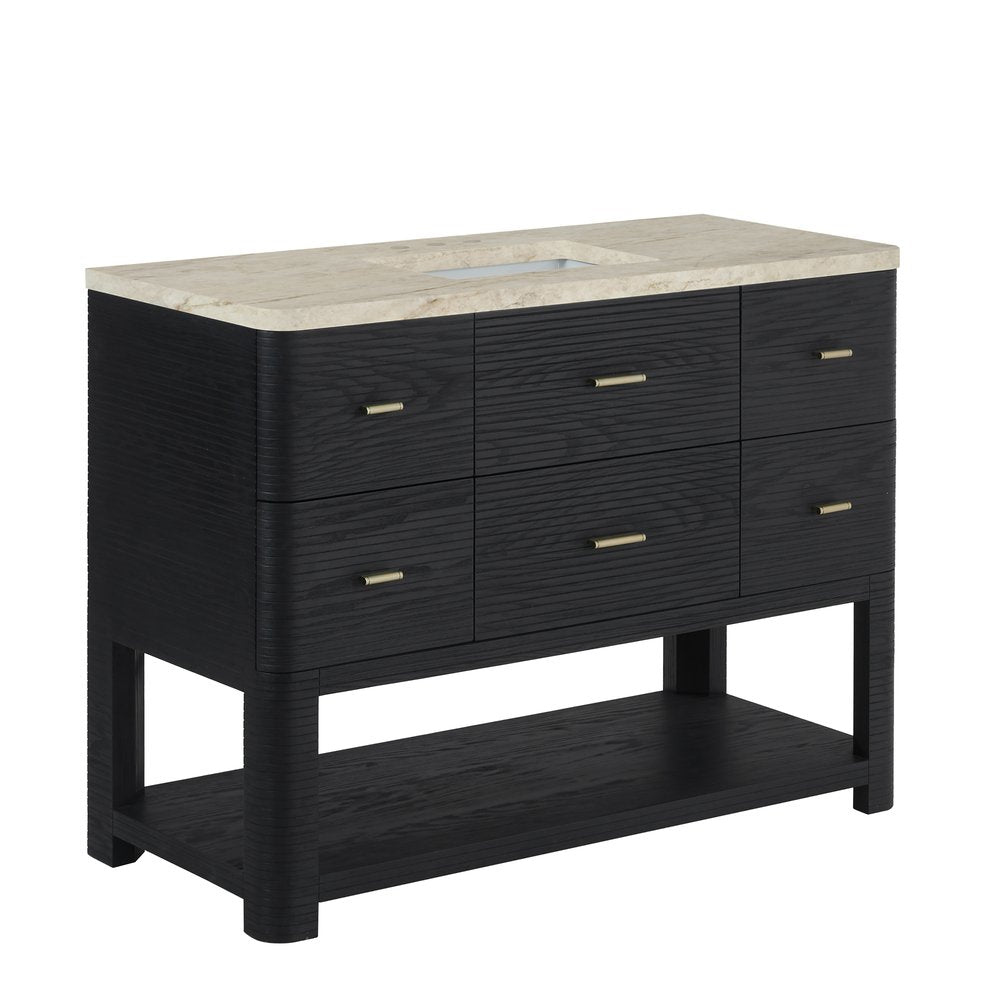James Martin - Lucian 48" Single Vanity, Carbon Oak, w/ 3 CM Tajnar Eclos Widespread Top - D704-V48-CBO-WTJR view 6